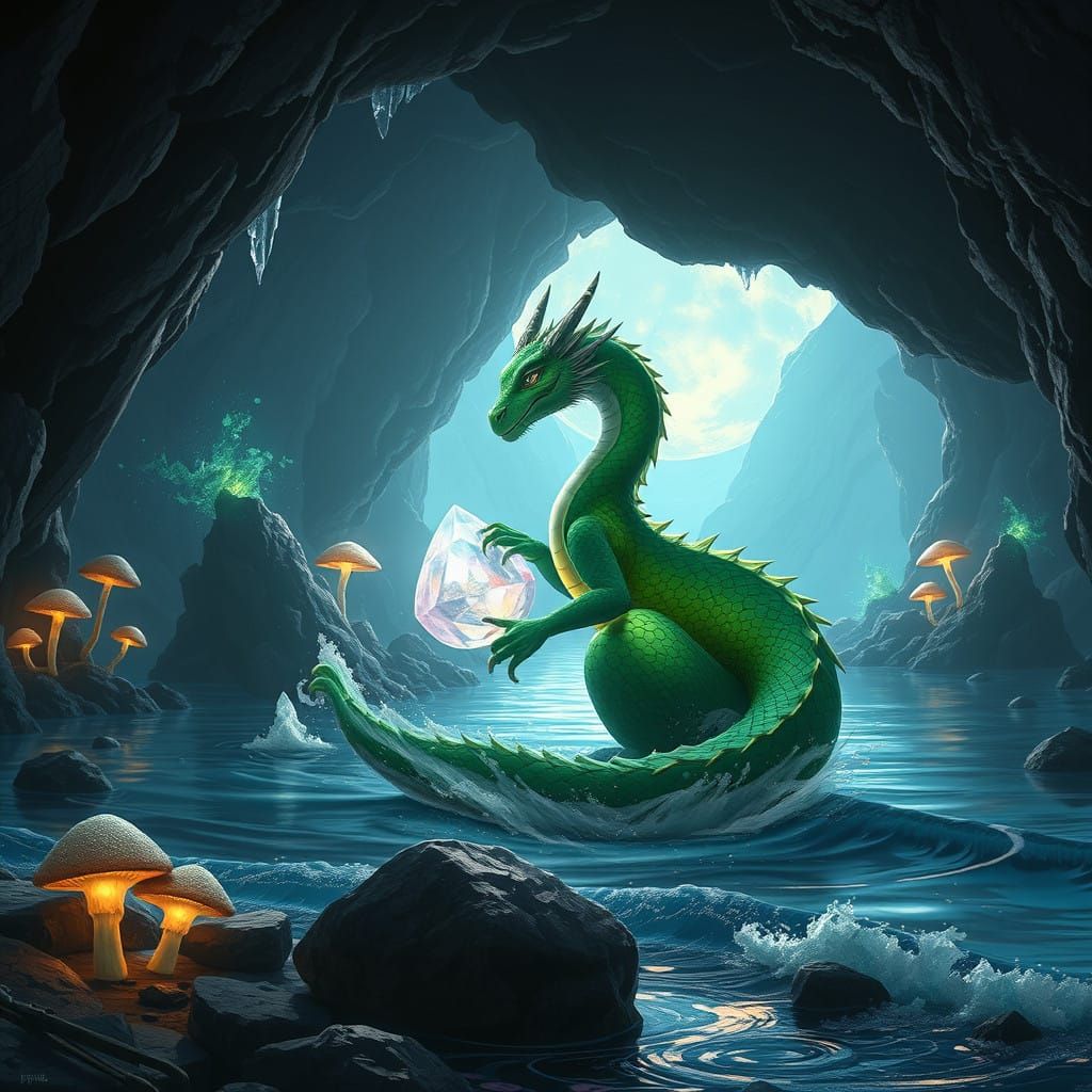 Glowing Dragon Amidst Bioluminescent Wonders