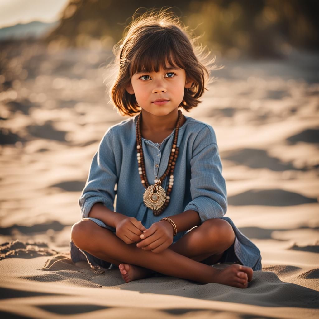 Girl with Necklace on Island Beach
