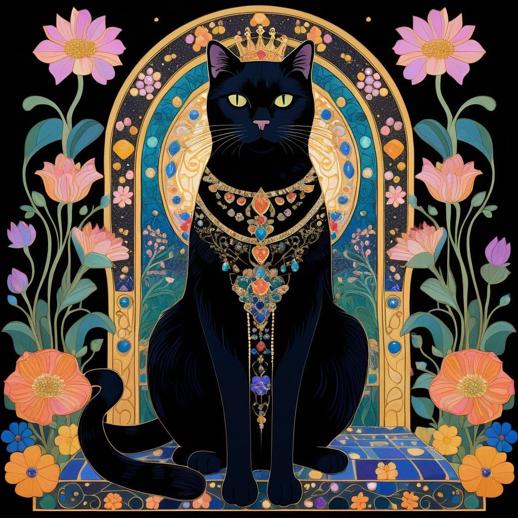 A Regal Feline Princess in Opulent Art Nouveau Style