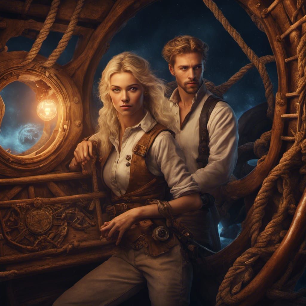 Fantasy Archeologist Sailing Through a Vortex Portal