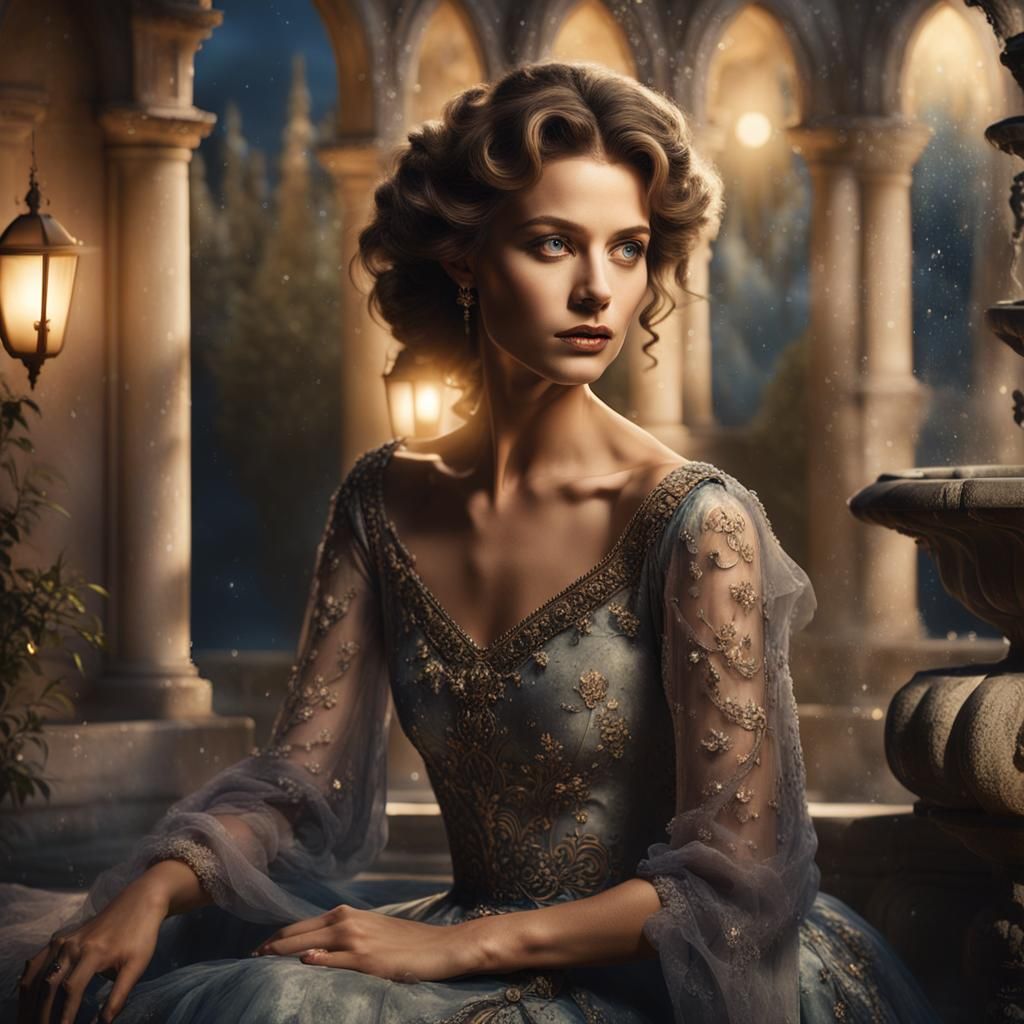 Moonlit Garden: Alluring Woman in Velvet Gown