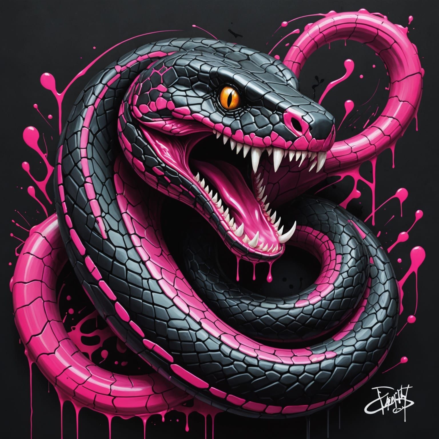 Vibrant Graffiti Art Snake with Fangs