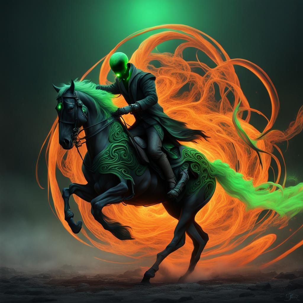 Headless Horseman with Glowing Energy, Fantasy Art