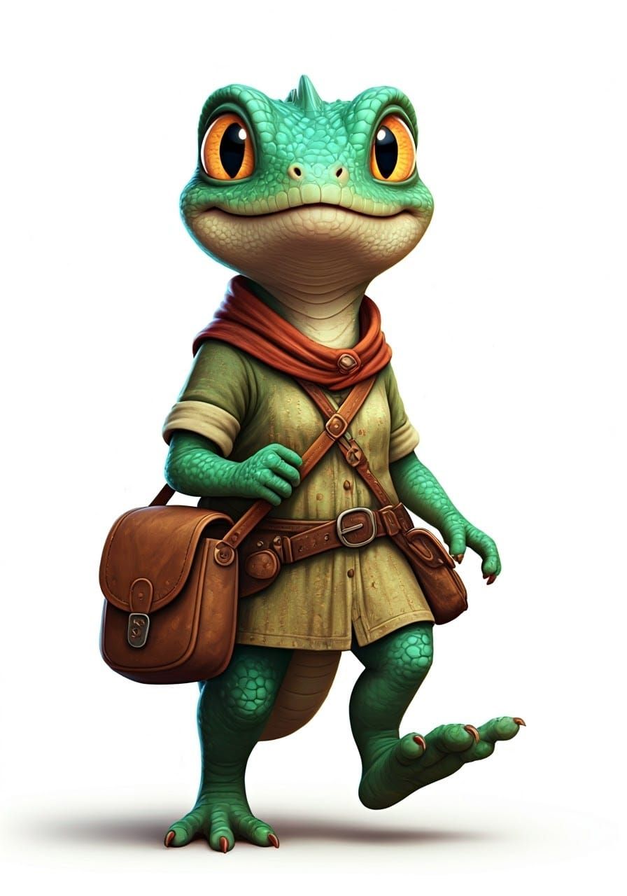 Cute Lizard Adventurer in Whimsical 3D Rendering