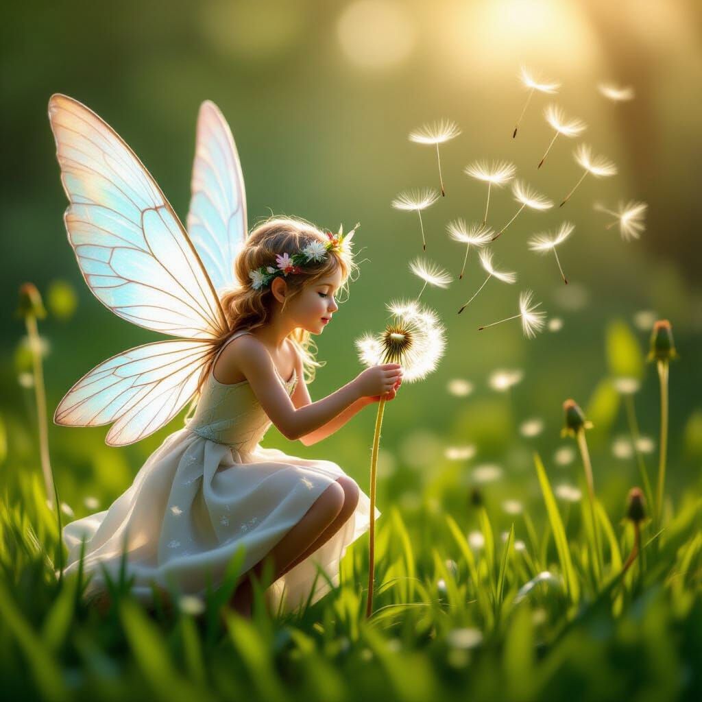 Fairy of Light Playing With Dandelion
