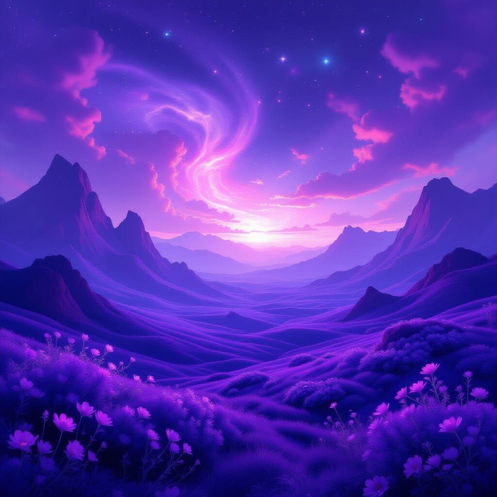 Surreal Purple Dreamscape with Bioluminescent Flora