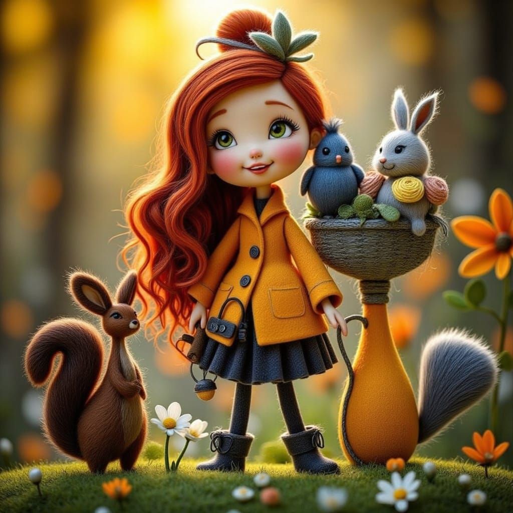 Toddler Girl Laughing in Woolen Garden as Pixar Concept Art