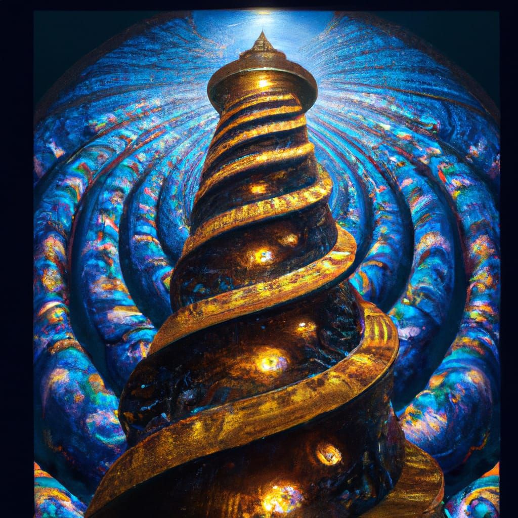 Ornate Lighthouse in Space, Klimt-Inspired Digital Art