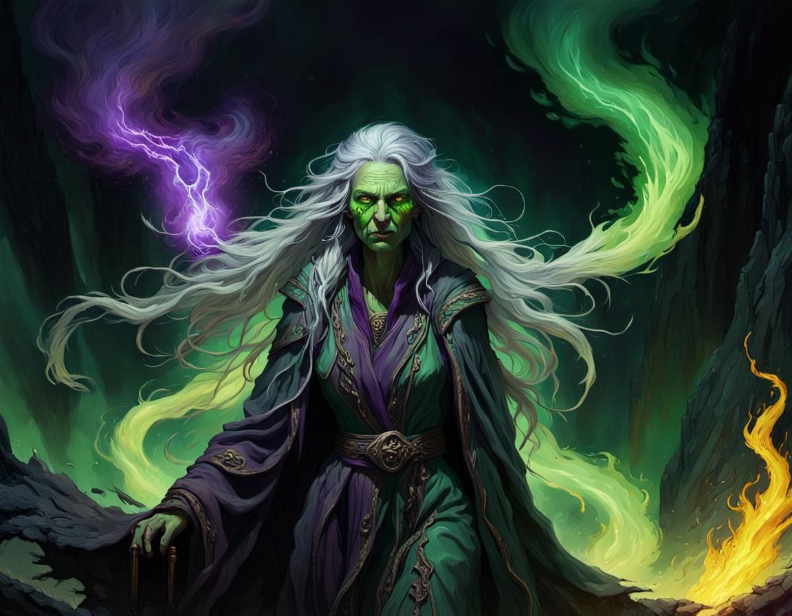Dramatic Dark Fantasy Hag Depicted in Splendid Hyperrealisti...
