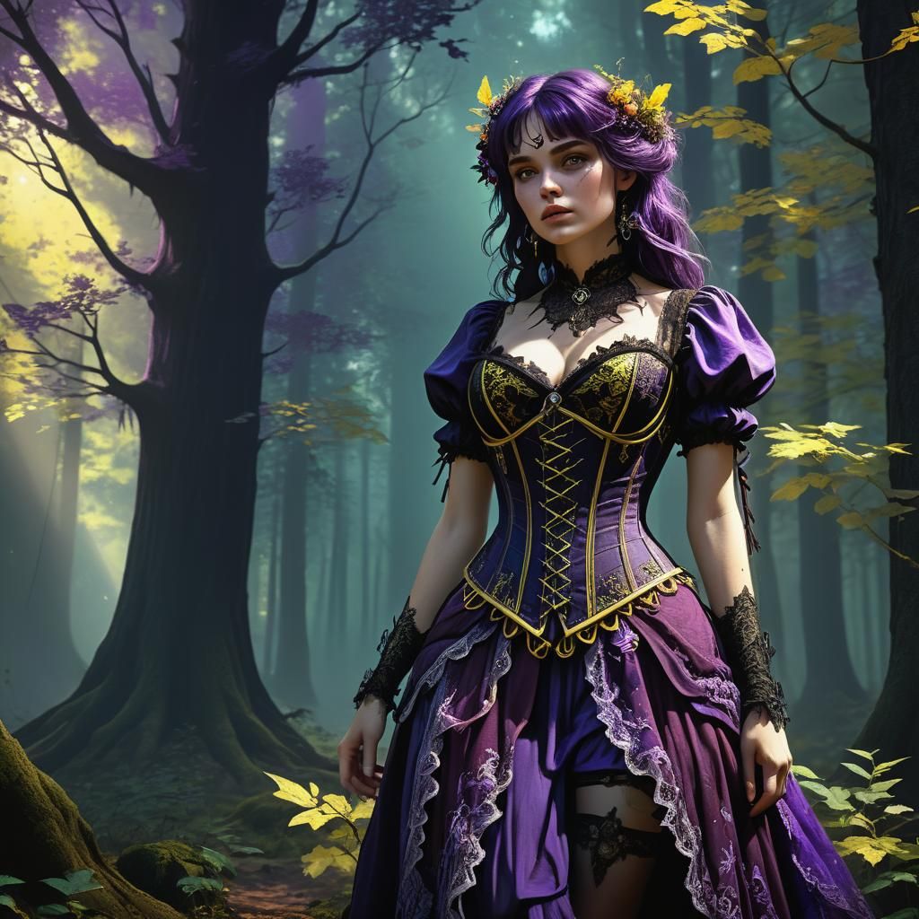 Fantasy Witch in Forest, Dark Art by Rutkowski