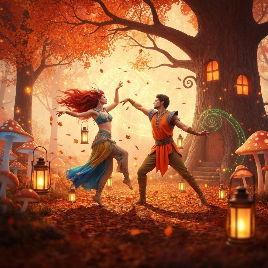 Mystical Dance in Autumnal Forest, Surreal Art