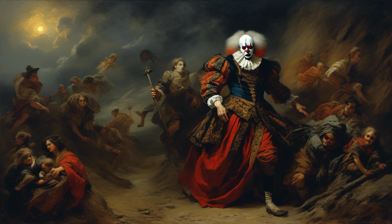 Surreal Clown Dream in Dark Fantasy Style