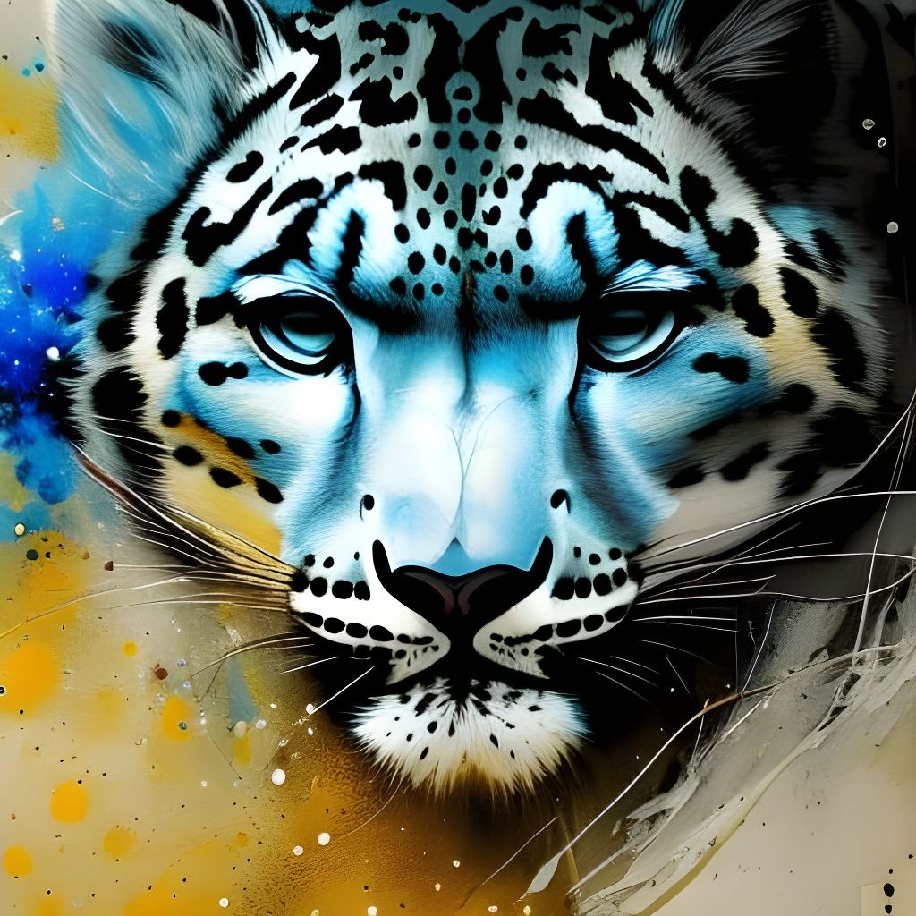 Blue and Gold Snow Leopard Sketch