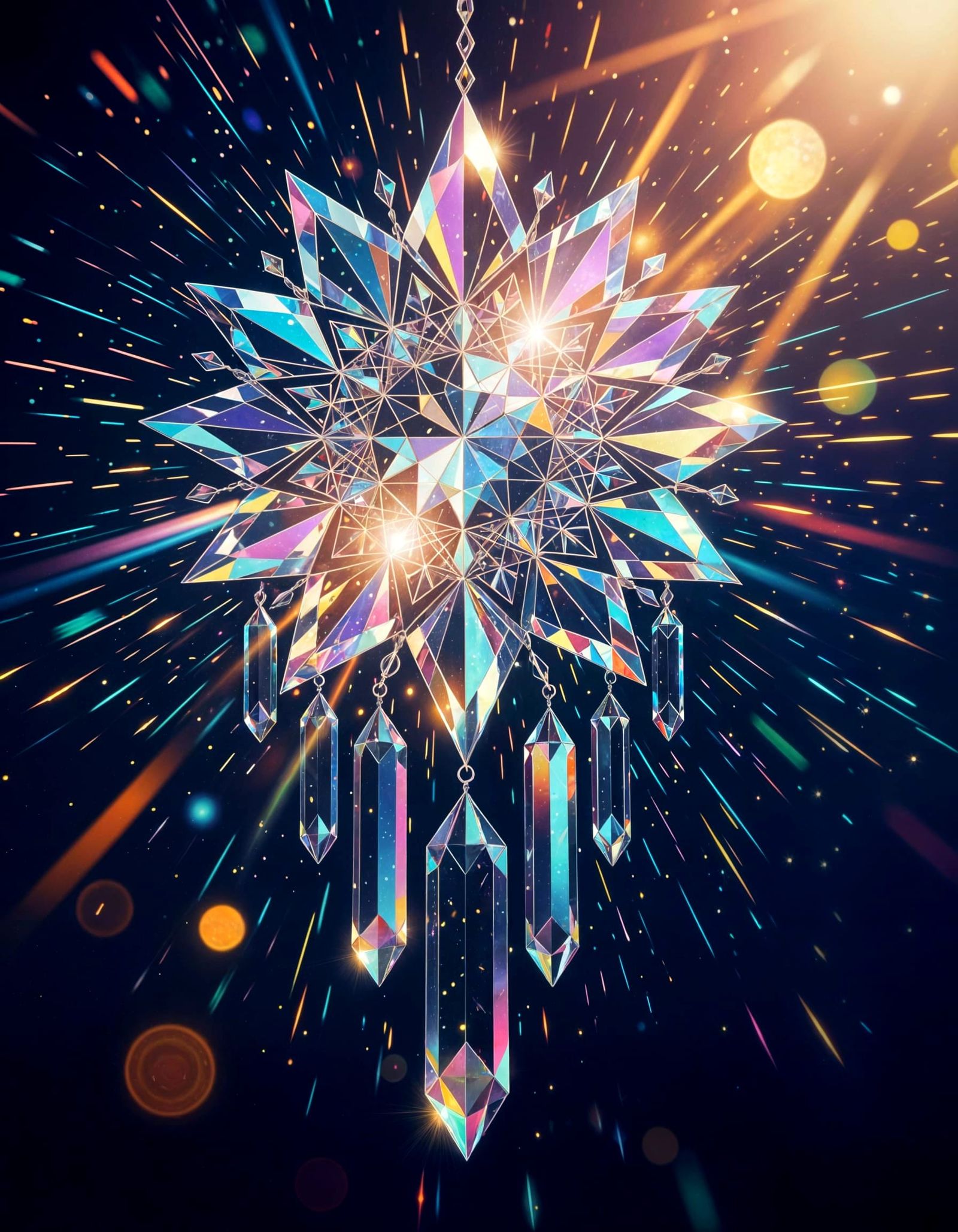 Cosmic Crystal Dreamcatcher Reflecting Kaleidoscopic Light