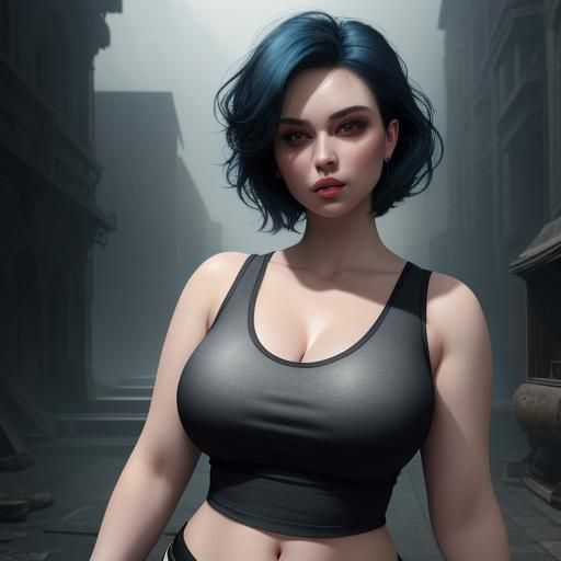 Chubby Girl with Blue Hair in Digital Painting