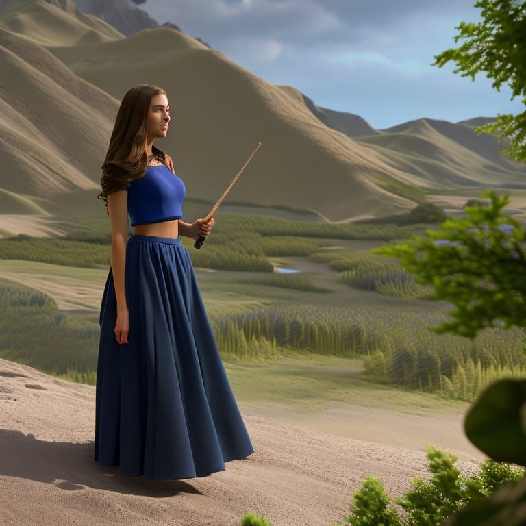 Teenage Girl with Wand: Detailed Matte Painting