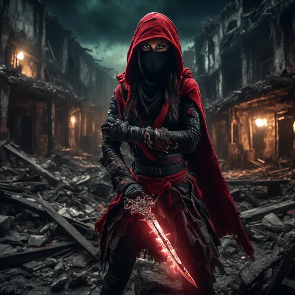 Post-Apocalyptic Ninja in Crimson Hood