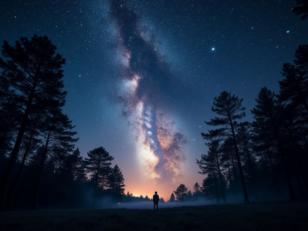 Majestic Starry Night Sky Over Pine Forest