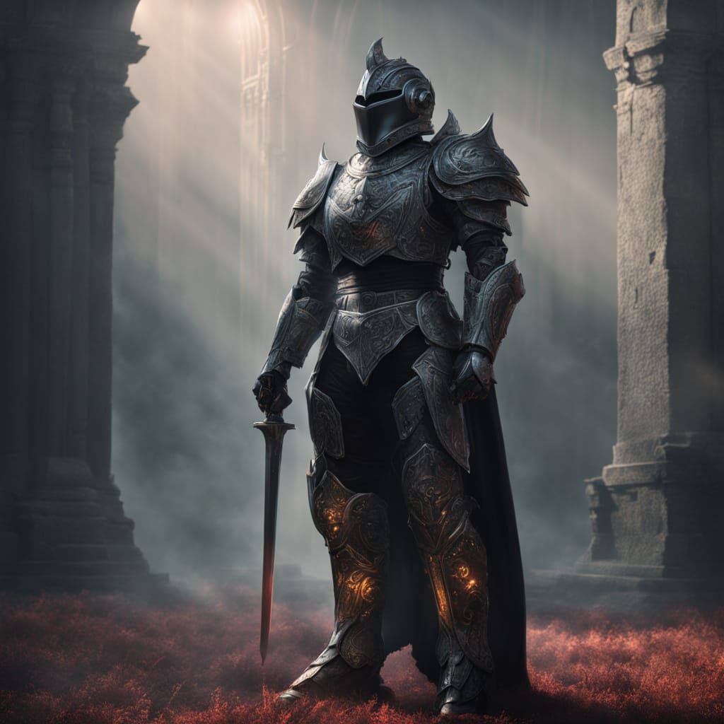Gothic Space Knight in Ethereal Mist, Digital Matte Painting