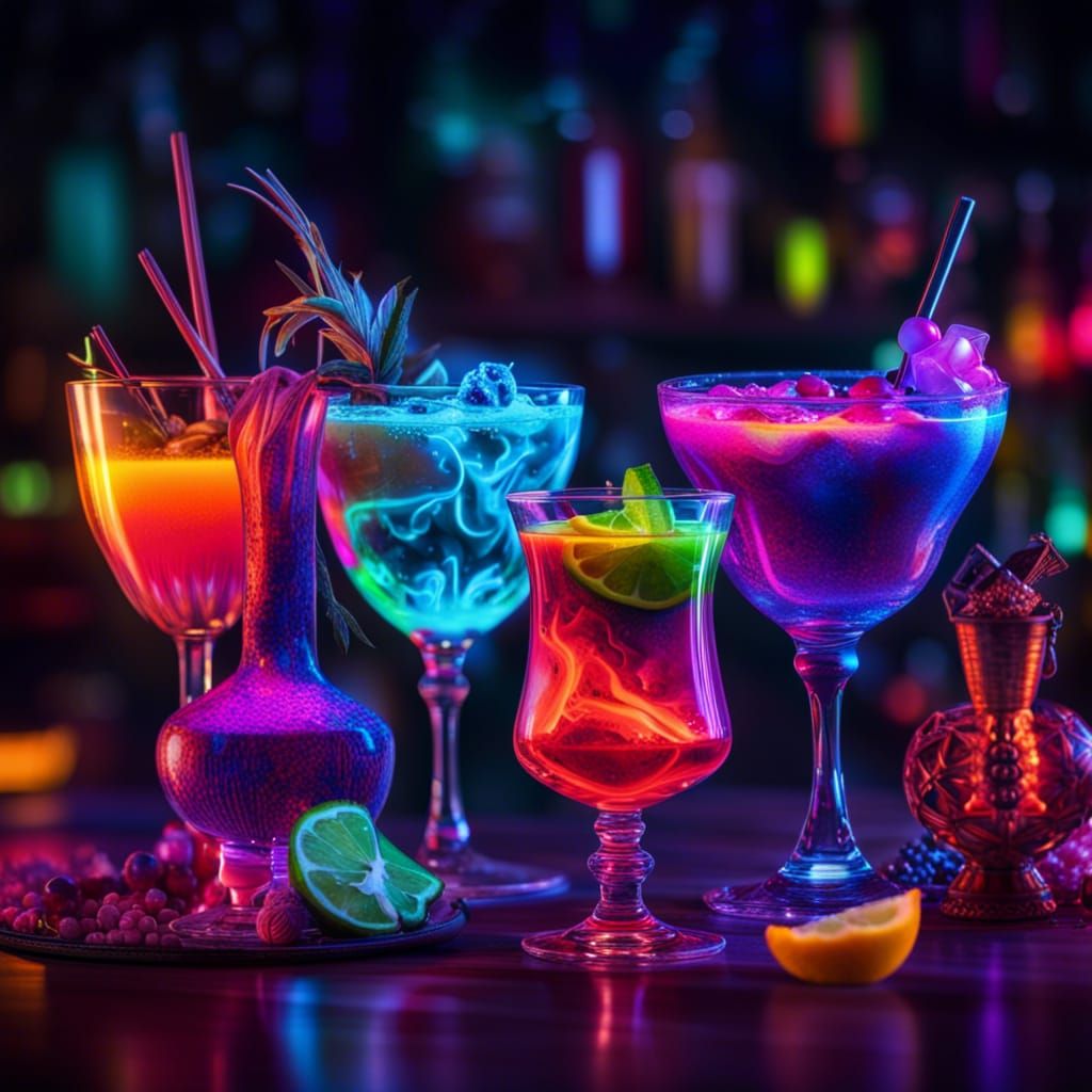 Colorful Fantasy Cocktails in Neon HDR