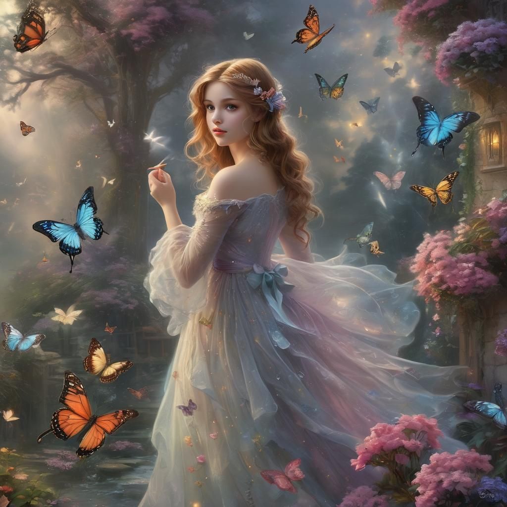 Ethereal Butterfly Girl in Fantasy Landscape