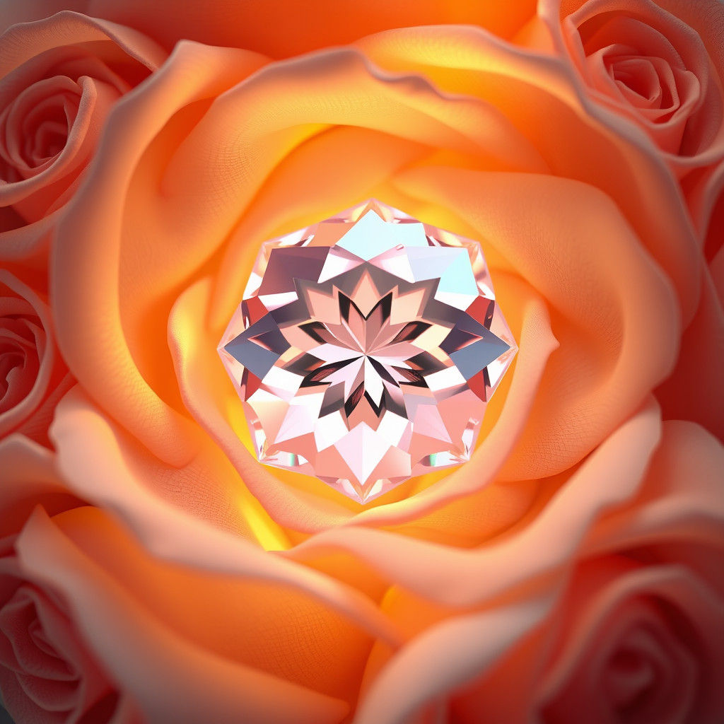Crystal Diamond Surrounded by Golden Roses in Anime Style