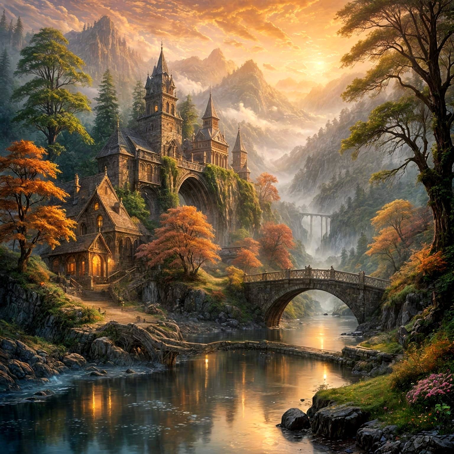 Dreamlike Ancient Bridge in Ethereal, Fantasy Style