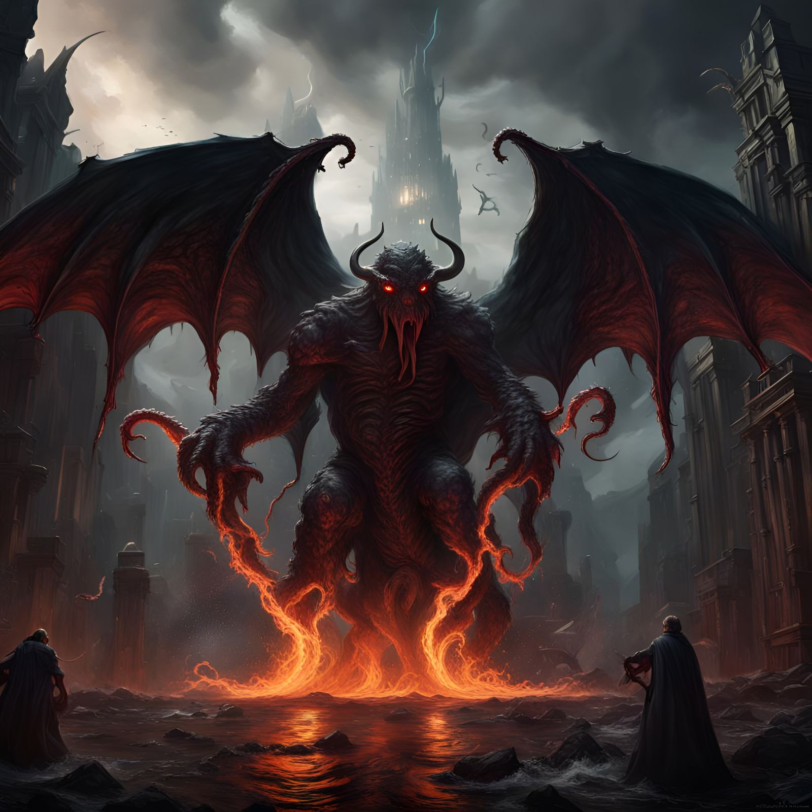 Balrog and Cthulhu Hybrid: a Fantasy Concept Art