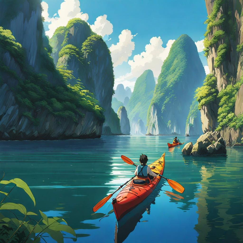 Ha Long Bay Kayaking in Anime Style