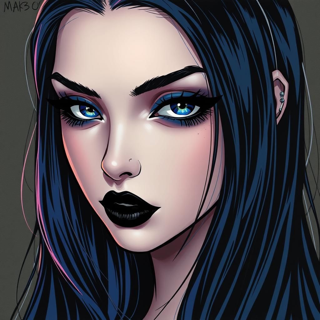 Gothic Girl with Piercings in Comic Book Style