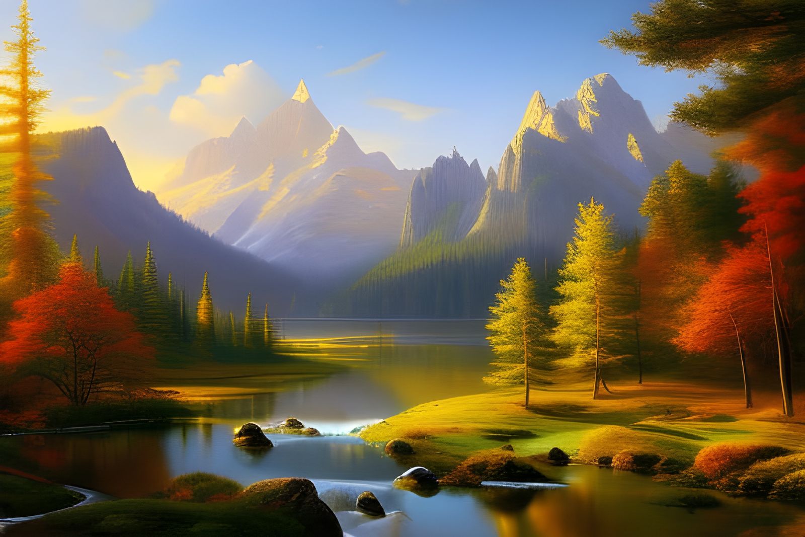 Beautiful landscape of mountain forest with waterfalls at golden hourthe golden hour -  3345