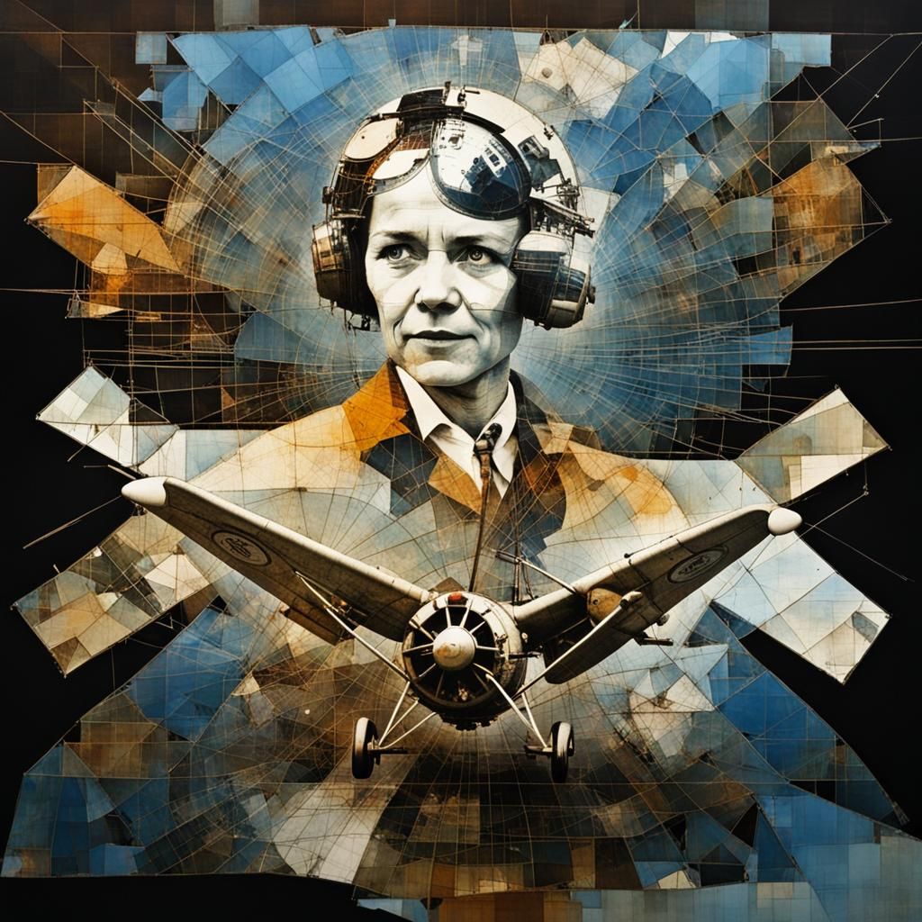 Amelia Earhart Portrait in Cracked Mirror