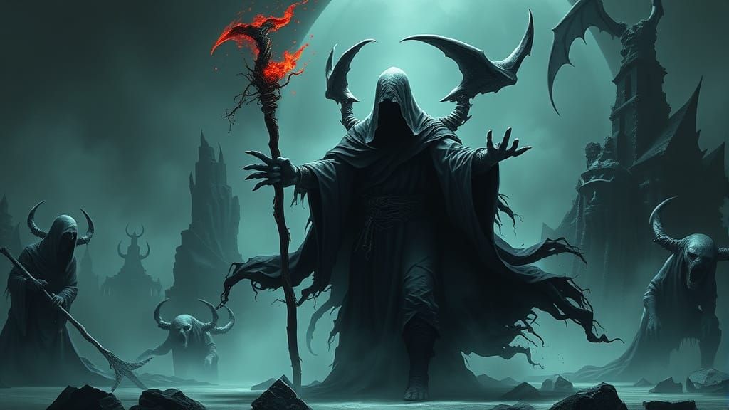 Ominous Sorcerer in Dark Fantasy Realm
