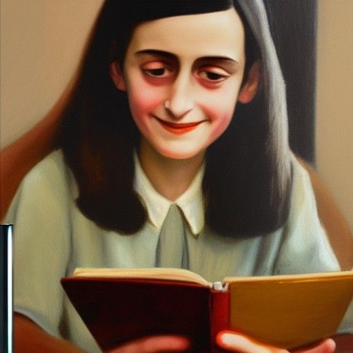Anne Frank Reading: Oil Painting Portrait