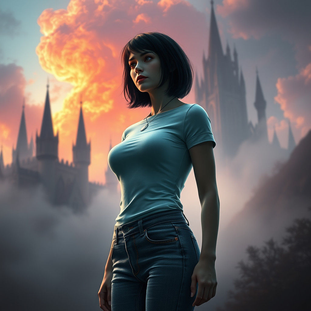 Ethereal Woman in Fantasy Landscape, Matte Painting