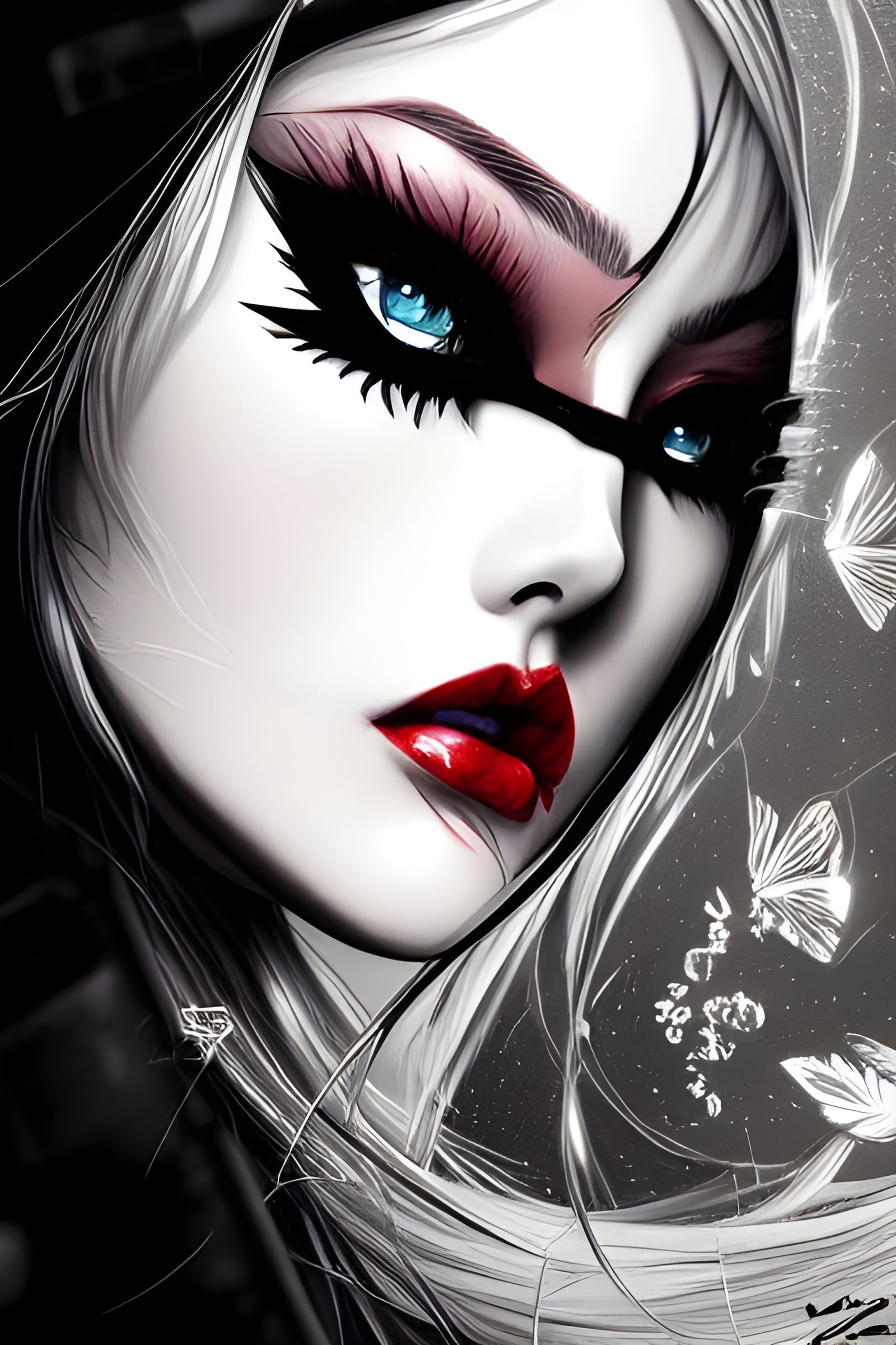 Elegant Woman in Tuxedo Mask, Digital Illustration