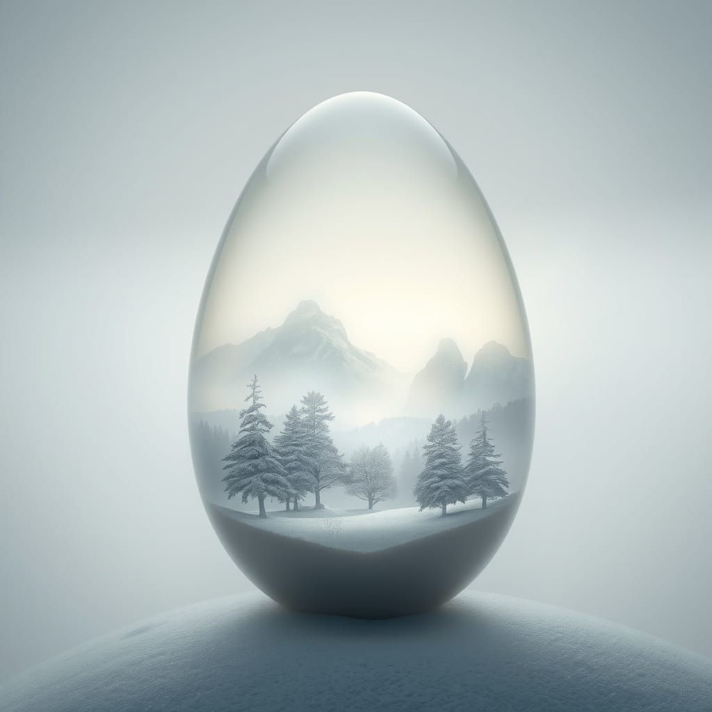 Ethereal Winter Landscape in Delicate Egg Form