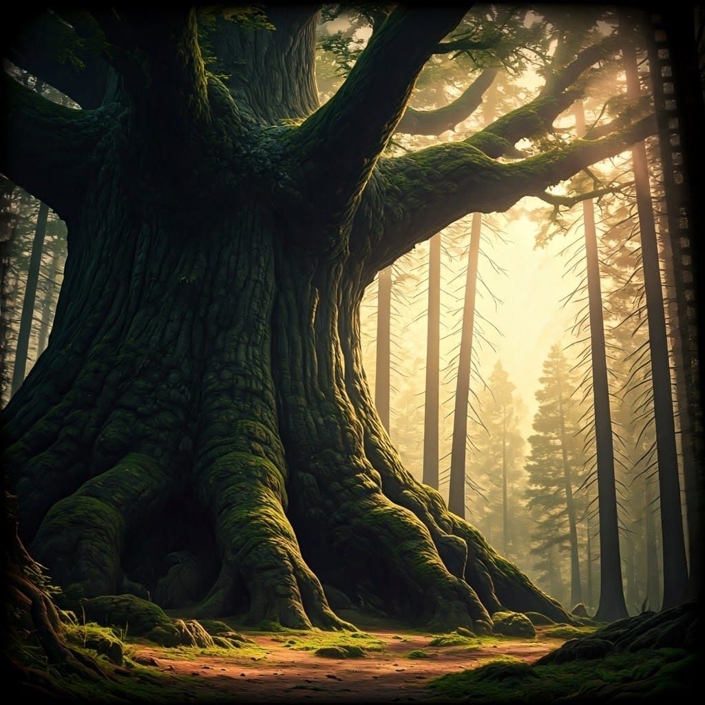 Epic Cinematic Tree Landing in Ancient Forest