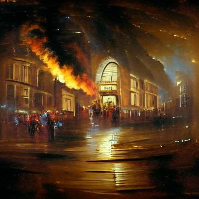 Arcade Hall Ablaze: An Oil Painting