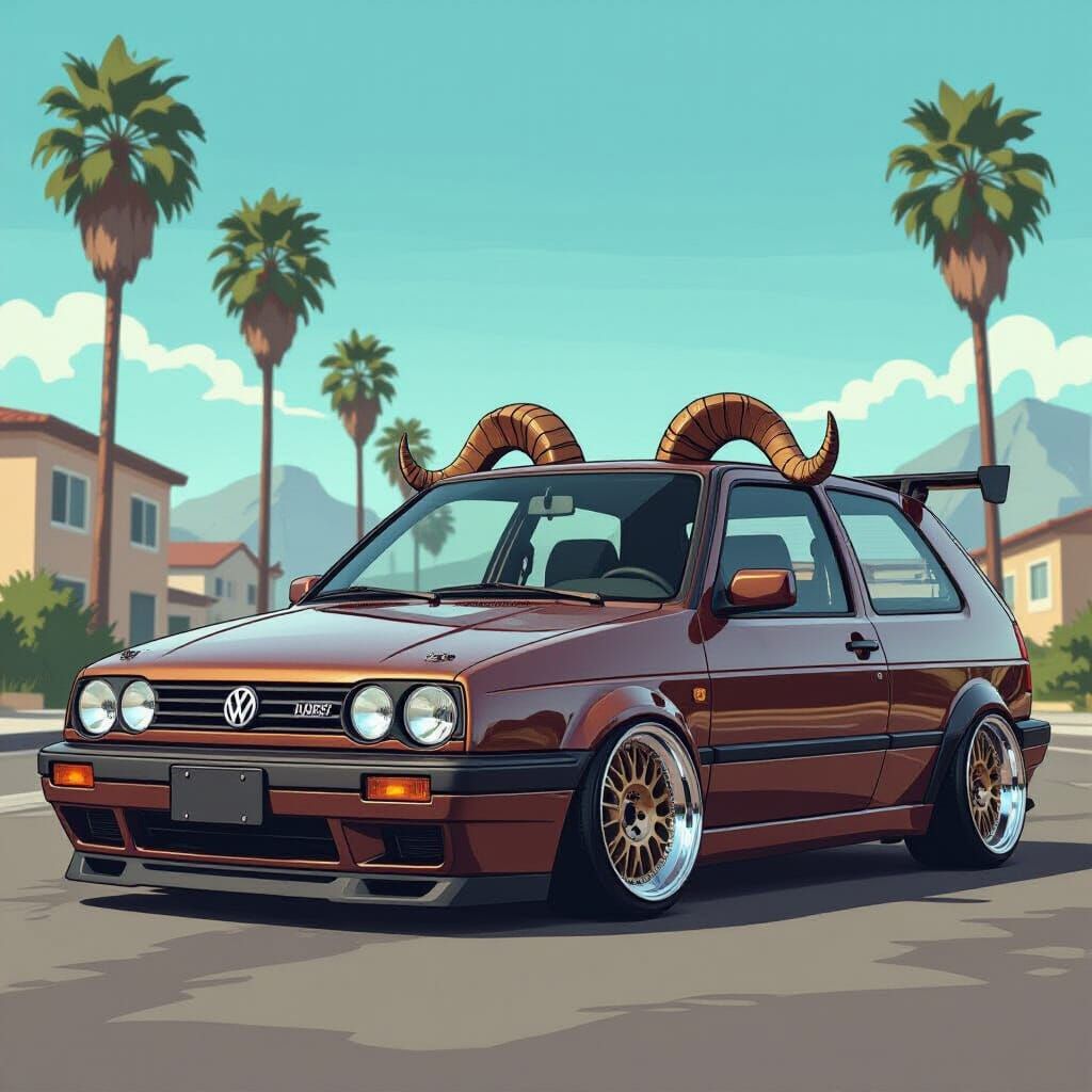 GTA Style VW Golf 1.9 TDI Tuner Car Illustration