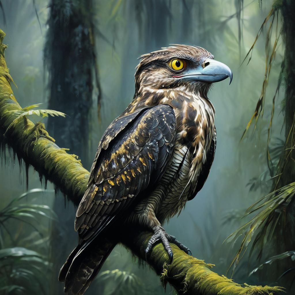 Rainforest Potoo Bird in Expressive Oil Painting