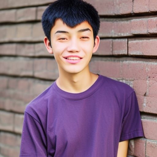 Portrait of Chinese Boy with Purple Shirt