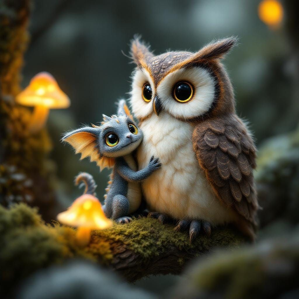 Felted Owl and Dragon in Woolen Forest