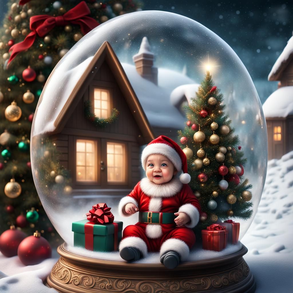 Baby Santa in Snow Globe: Digital Matte Painting