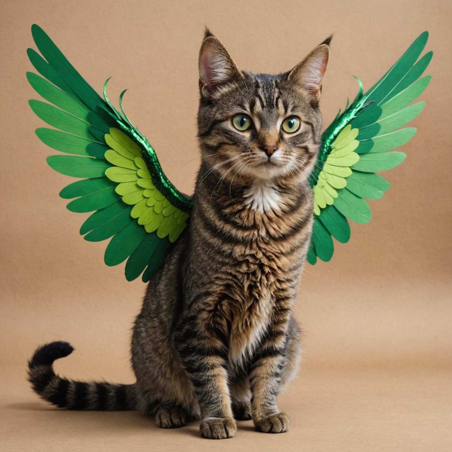 Majestic Cat with Emerald Wings Soaring