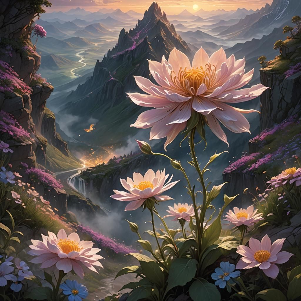 Magical Flower Blooms on Mystical Mountain Pass