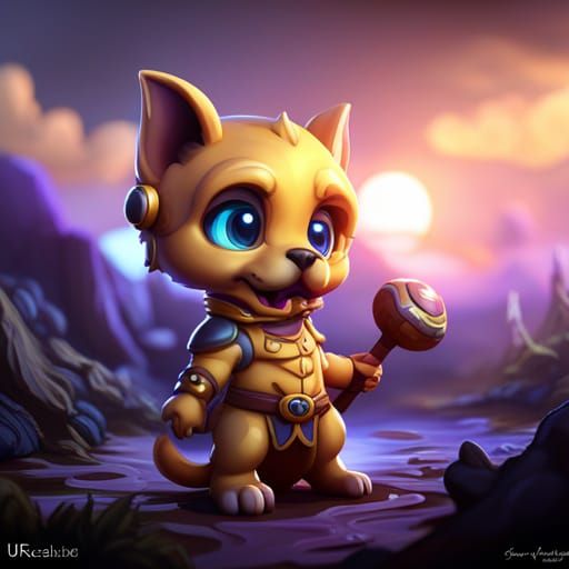 Fantastical Chibi Dog in Detailed Matte Painting