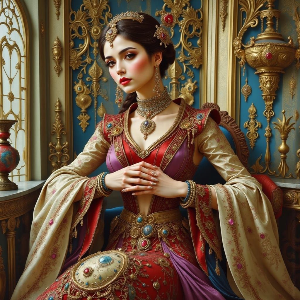 Elegant Deco Surreal Model in Vintage Couture