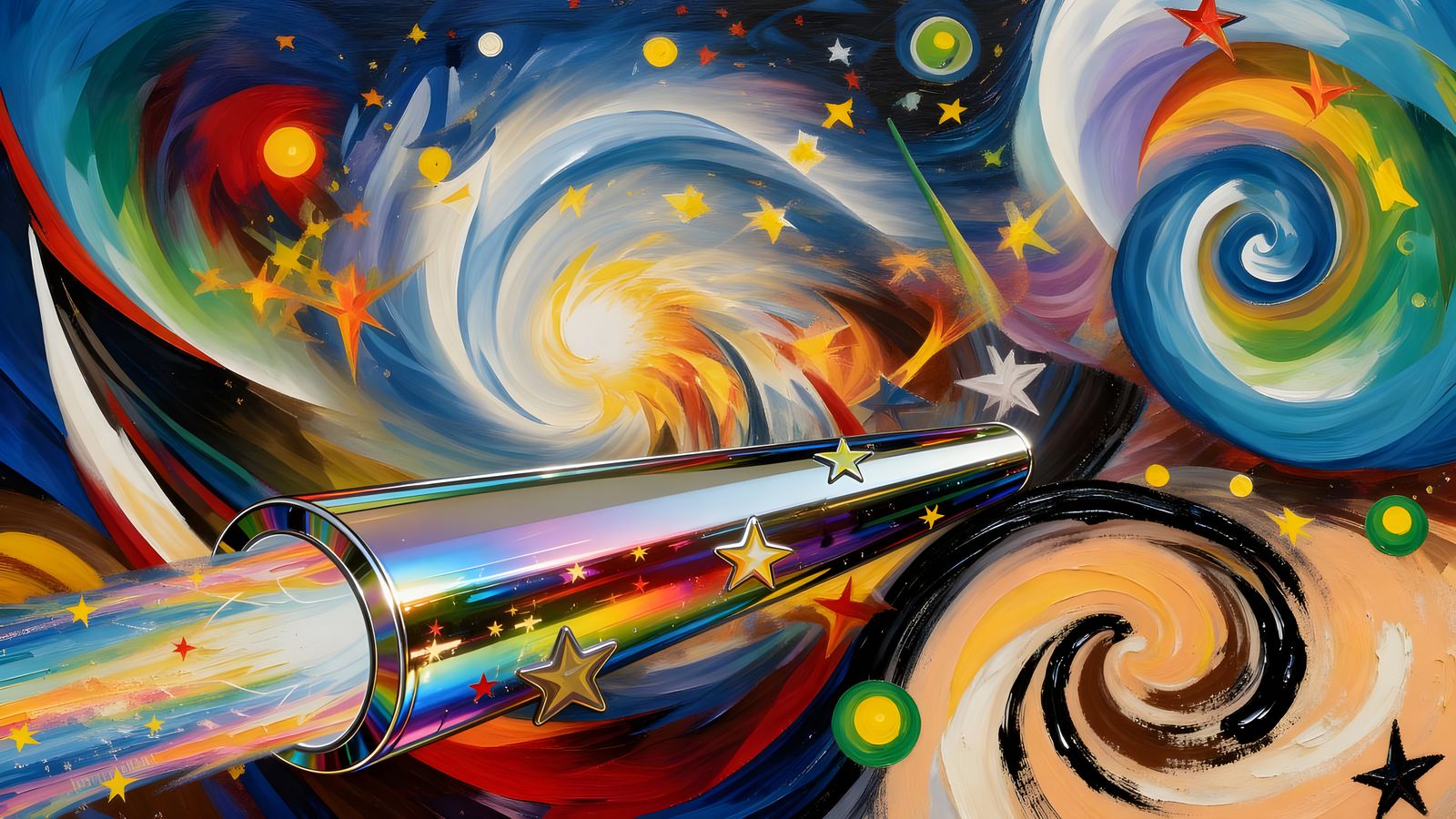 Abstract Vortex of Paint and Stars in Bold Colors