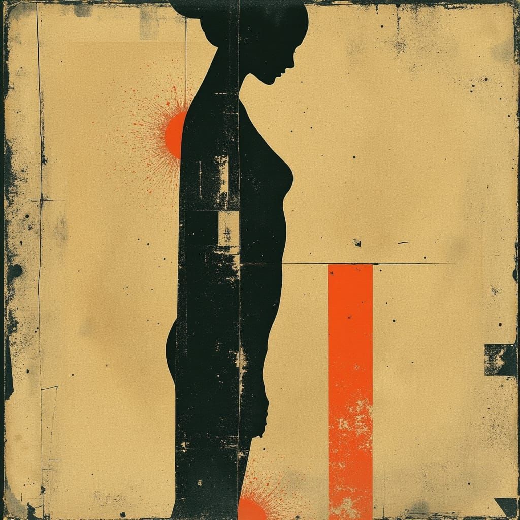 Elegant Dark Figure in Minimalist Line Drawing Style